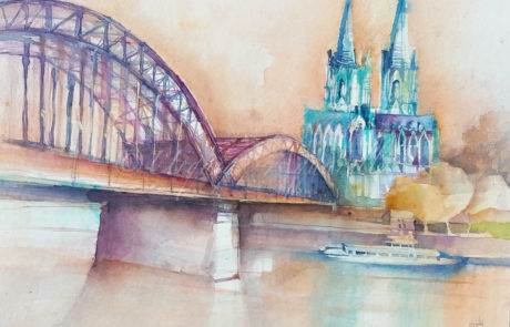 Urquias Aquarelle Köln in Blau