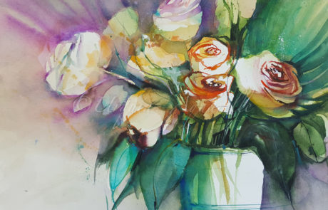 urquias-aquarelle-Straus mit oranger Rose
