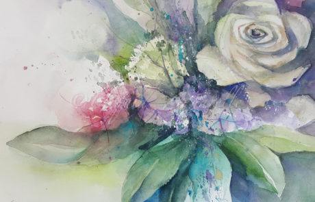 urquias-aquarelle-Straus mit weißer Rose