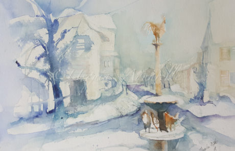 urquias-aquarelle-Winter Immenstaad 30 x 40