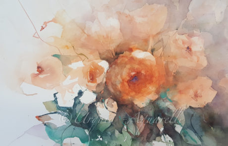 urquias-aquarelle-Rosas naranjas-48 x 36 cm