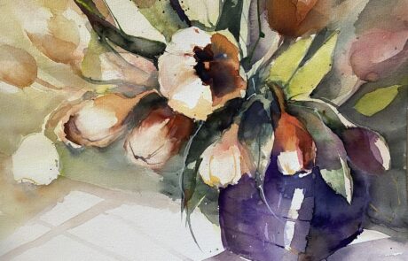Bunter Blumenstrauss – Lila Vase 30 x 40 cm